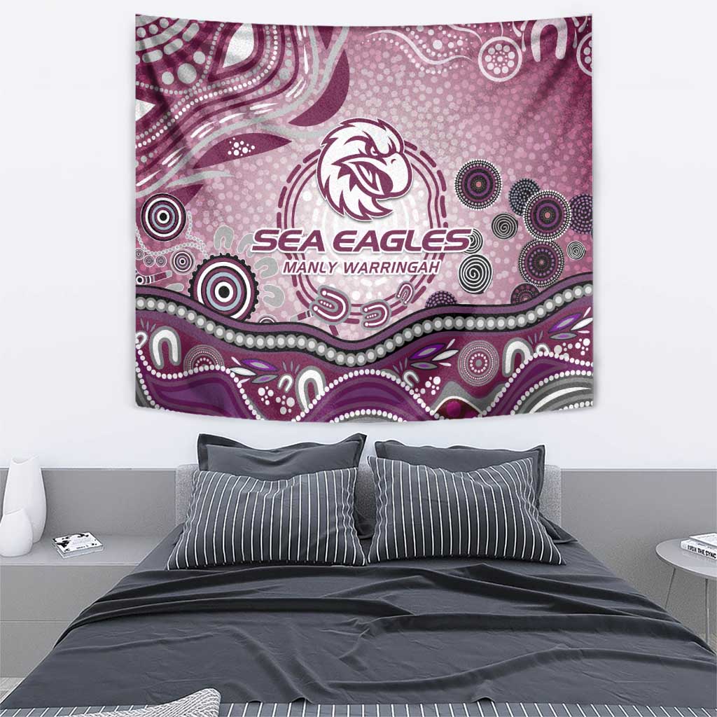 Manly Warringah Sea Eagles Rugby Tapestry Australian Aboriginal Dot Painting Style
