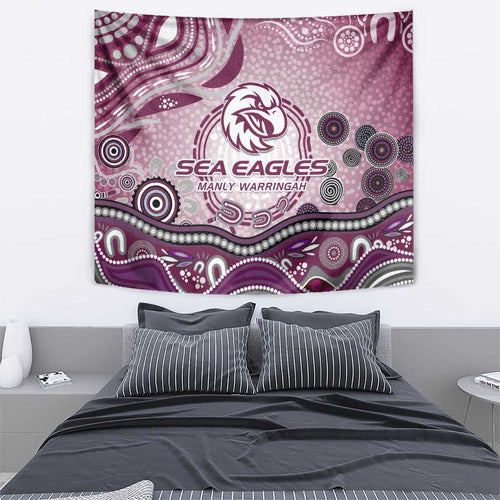 Manly Warringah Sea Eagles Rugby Tapestry Australian Aboriginal Dot Painting Style