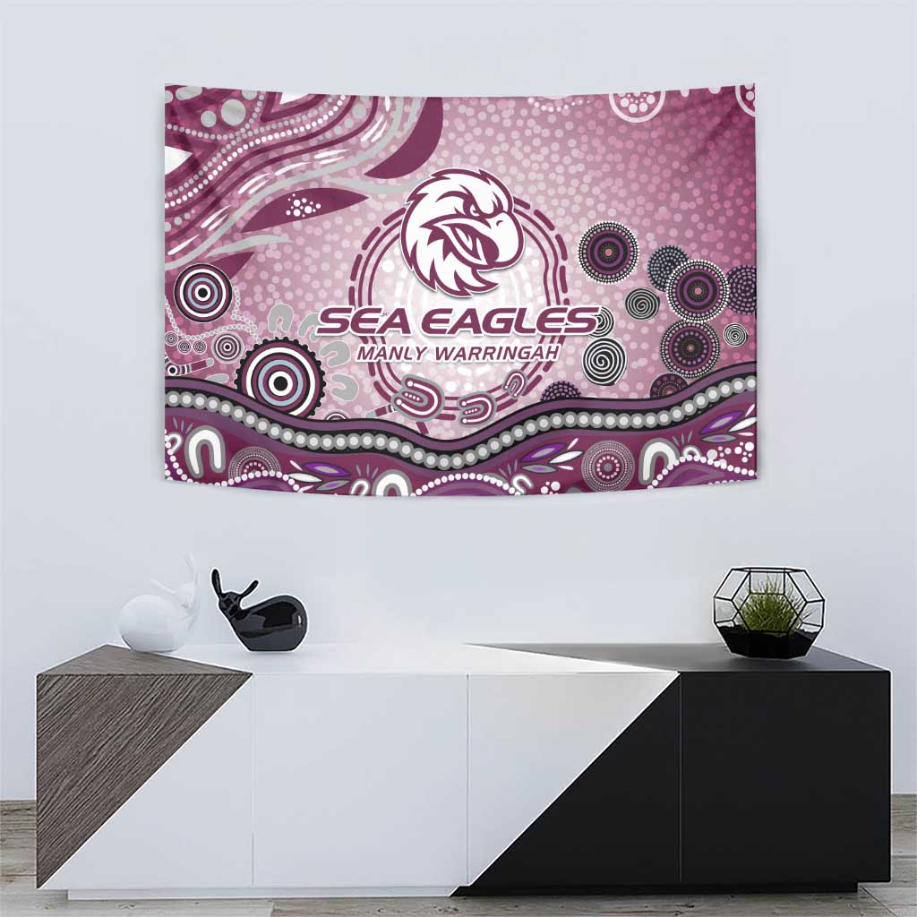 Manly Warringah Sea Eagles Rugby Tapestry Australian Aboriginal Dot Painting Style
