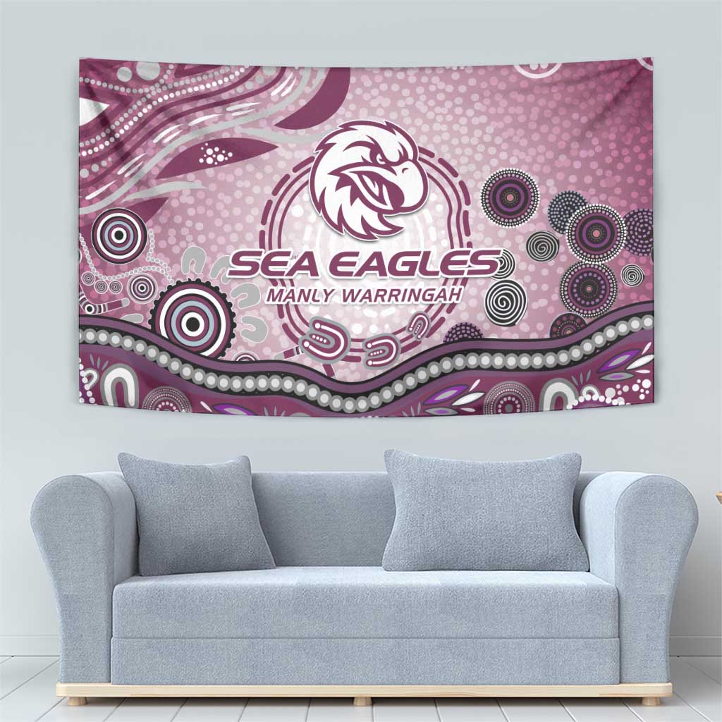 Manly Warringah Sea Eagles Rugby Tapestry Australian Aboriginal Dot Painting Style
