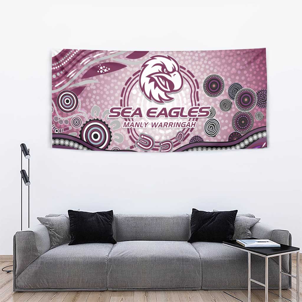 Manly Warringah Sea Eagles Rugby Tapestry Australian Aboriginal Dot Painting Style