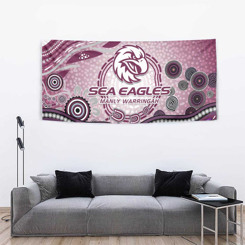 Manly Warringah Sea Eagles Rugby Tapestry Australian Aboriginal Dot Painting Style