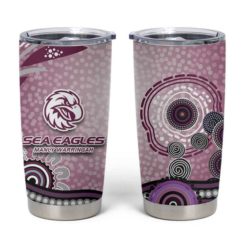 Manly Warringah Sea Eagles Rugby Tumbler Cup Australian Aboriginal Dot Painting Style