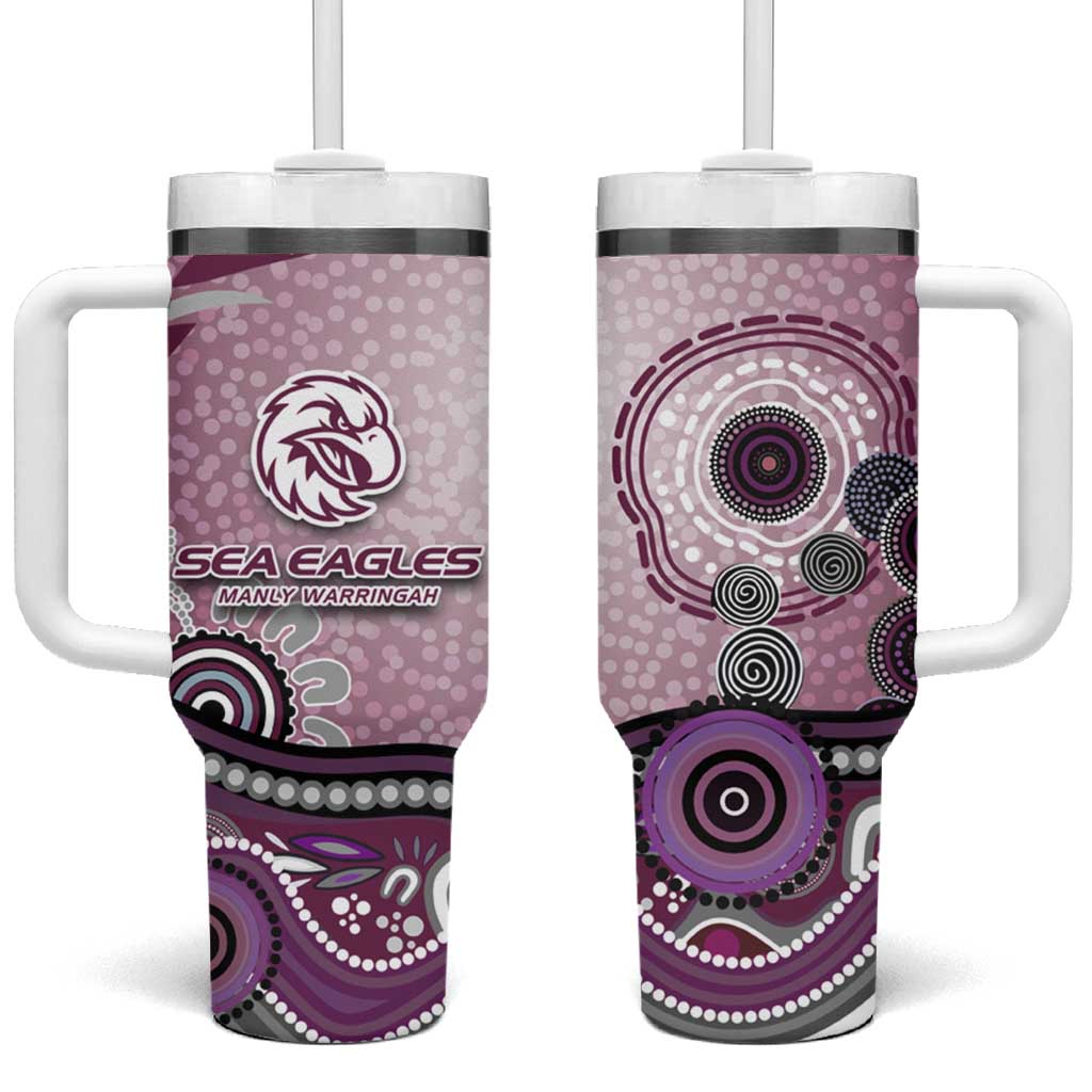 Manly Warringah Sea Eagles Rugby Tumbler With Handle Australian Aboriginal Dot Painting Style