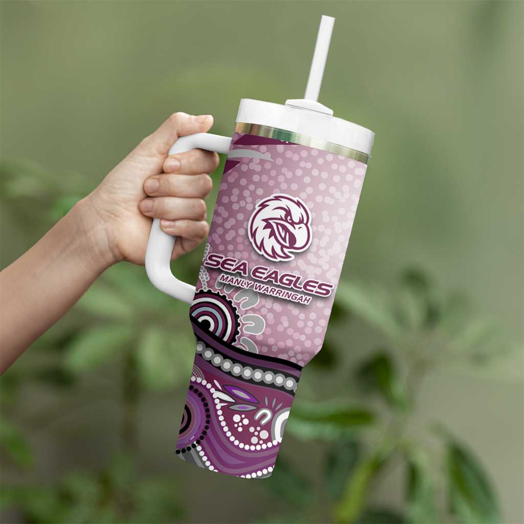 Manly Warringah Sea Eagles Rugby Tumbler With Handle Australian Aboriginal Dot Painting Style