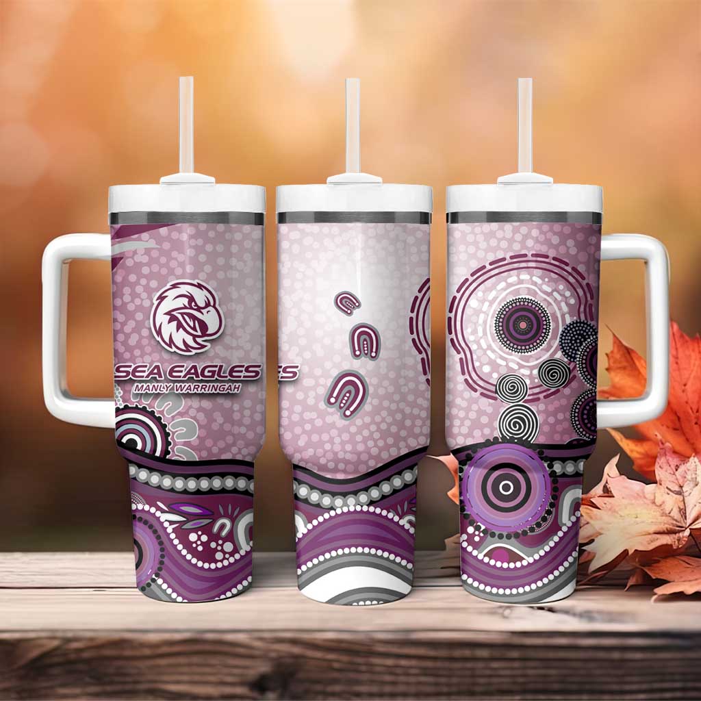 Manly Warringah Sea Eagles Rugby Tumbler With Handle Australian Aboriginal Dot Painting Style