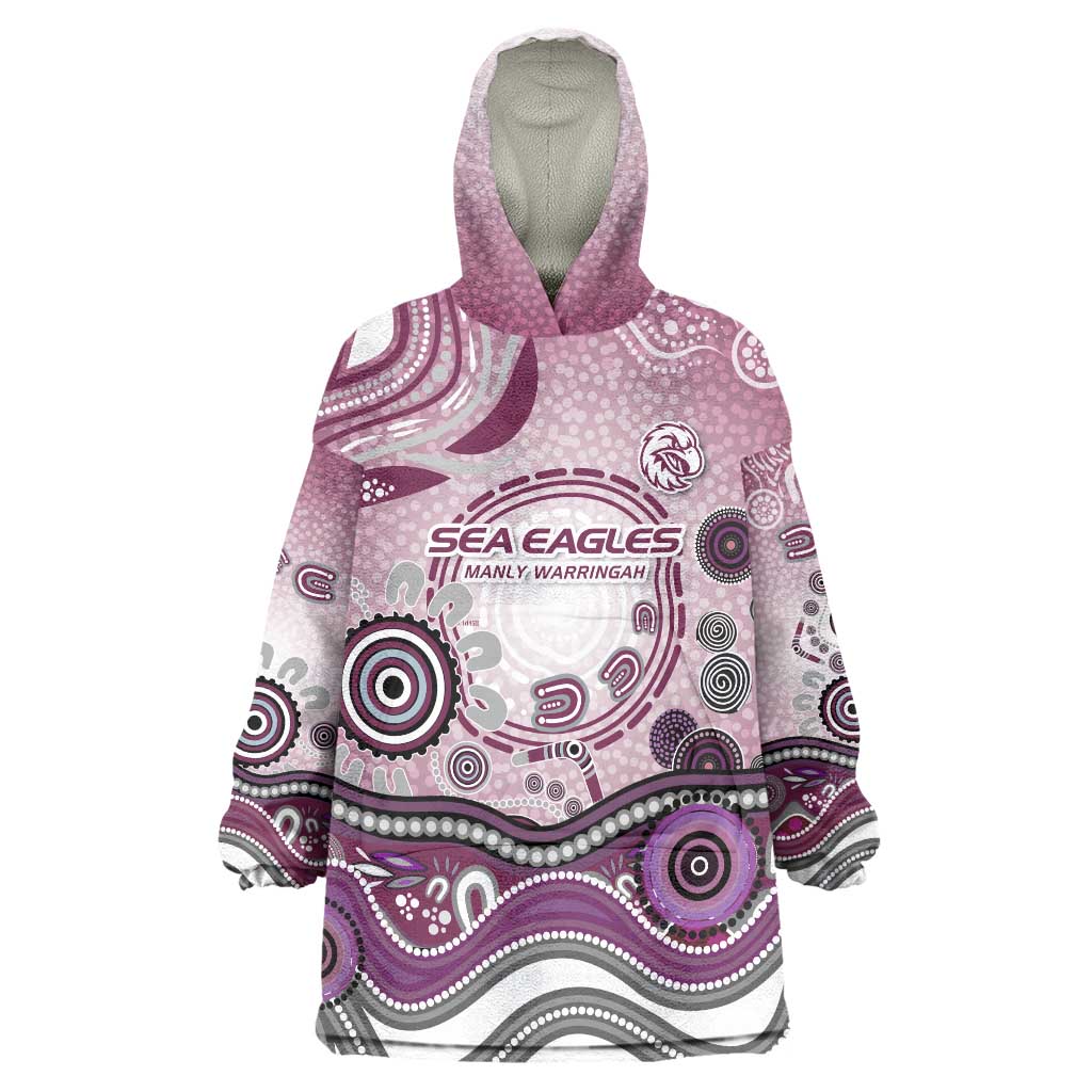 Manly Warringah Sea Eagles Rugby Wearable Blanket Hoodie Australian Aboriginal Dot Painting Style