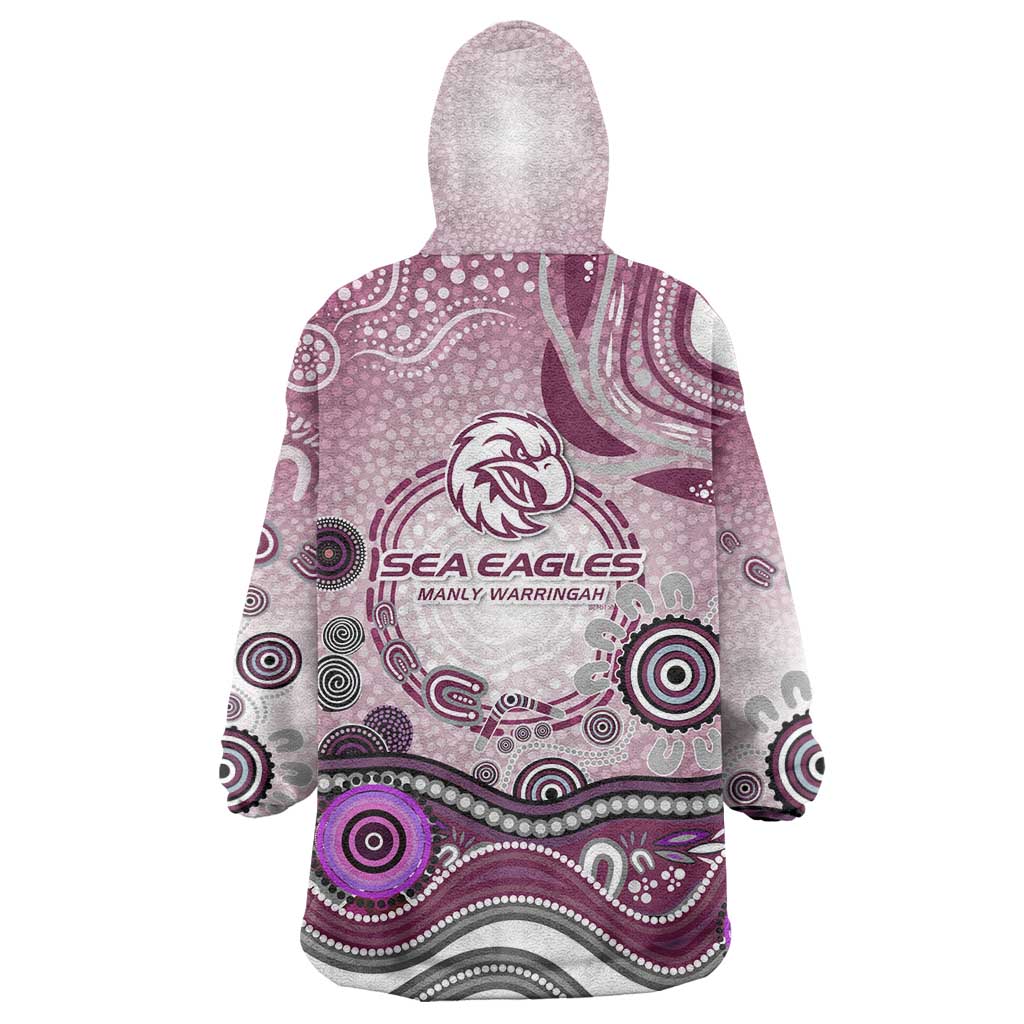 Manly Warringah Sea Eagles Rugby Wearable Blanket Hoodie Australian Aboriginal Dot Painting Style
