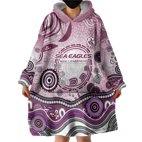 Manly Warringah Sea Eagles Rugby Wearable Blanket Hoodie Australian Aboriginal Dot Painting Style