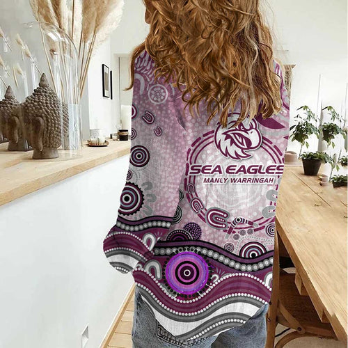 Manly Warringah Sea Eagles Rugby Women Casual Shirt Australian Aboriginal Dot Painting Style