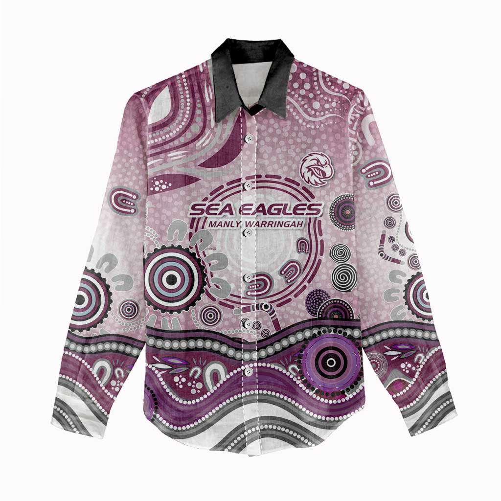 Manly Warringah Sea Eagles Rugby Women Casual Shirt Australian Aboriginal Dot Painting Style