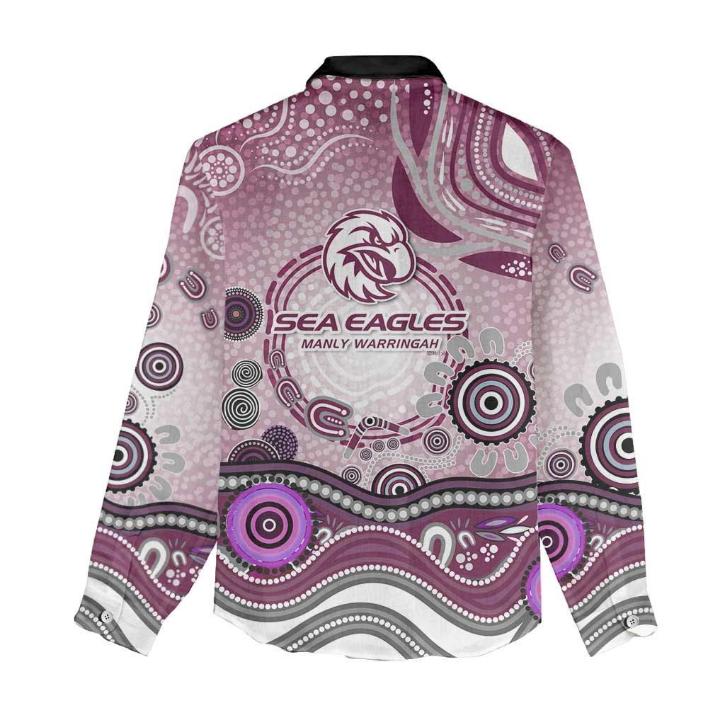 Manly Warringah Sea Eagles Rugby Women Casual Shirt Australian Aboriginal Dot Painting Style