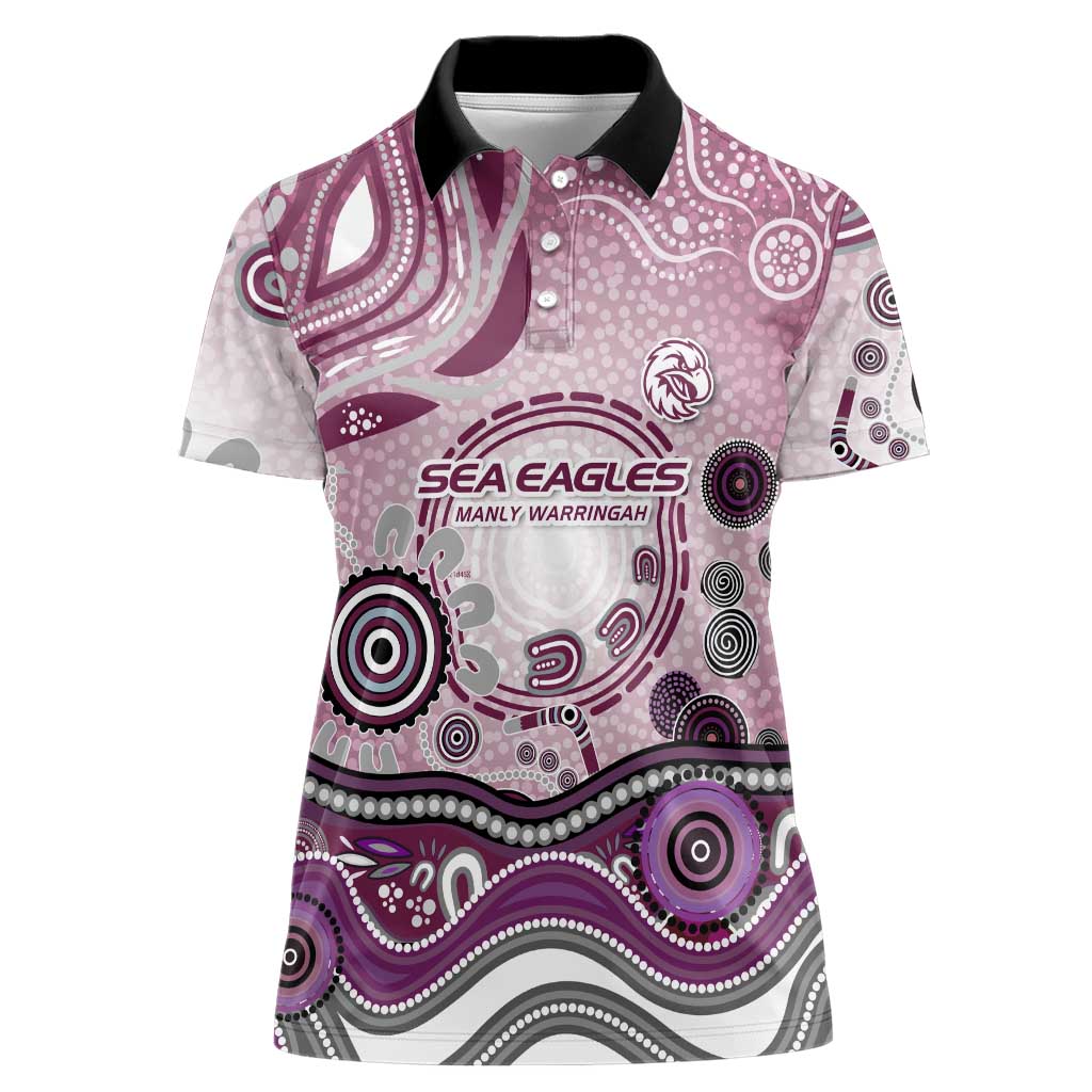 Manly Warringah Sea Eagles Rugby Women Polo Shirt Australian Aboriginal Dot Painting Style