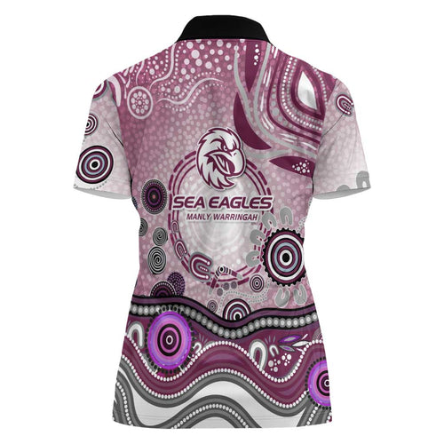 Manly Warringah Sea Eagles Rugby Women Polo Shirt Australian Aboriginal Dot Painting Style