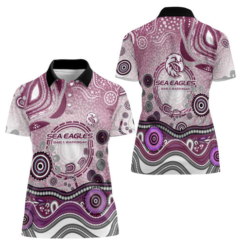 Manly Warringah Sea Eagles Rugby Women Polo Shirt Australian Aboriginal Dot Painting Style