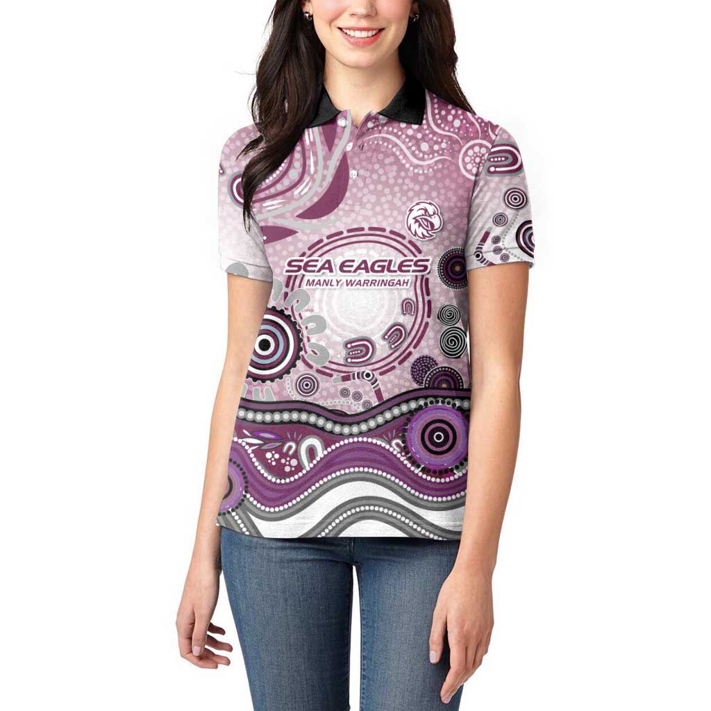 Manly Warringah Sea Eagles Rugby Women Polo Shirt Australian Aboriginal Dot Painting Style