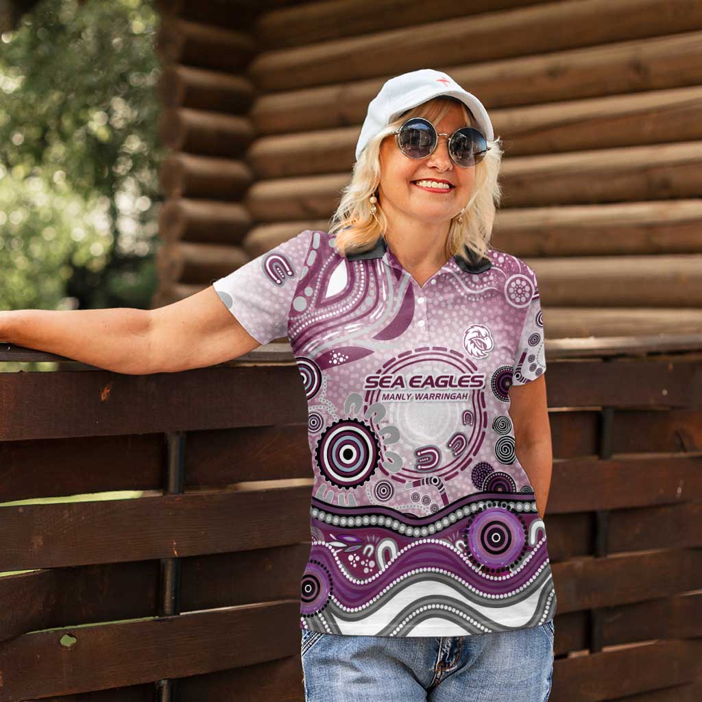 Manly Warringah Sea Eagles Rugby Women Polo Shirt Australian Aboriginal Dot Painting Style