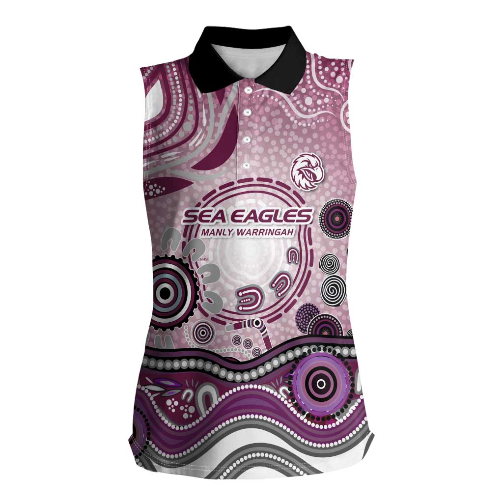 Manly Warringah Sea Eagles Rugby Women Sleeveless Polo Shirt Australian Aboriginal Dot Painting Style