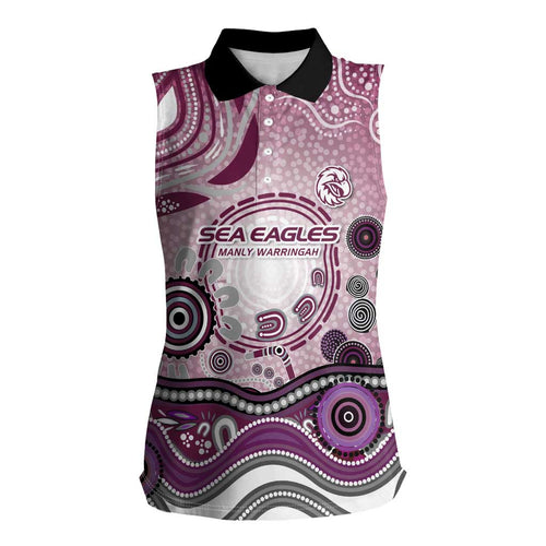 Manly Warringah Sea Eagles Rugby Women Sleeveless Polo Shirt Australian Aboriginal Dot Painting Style