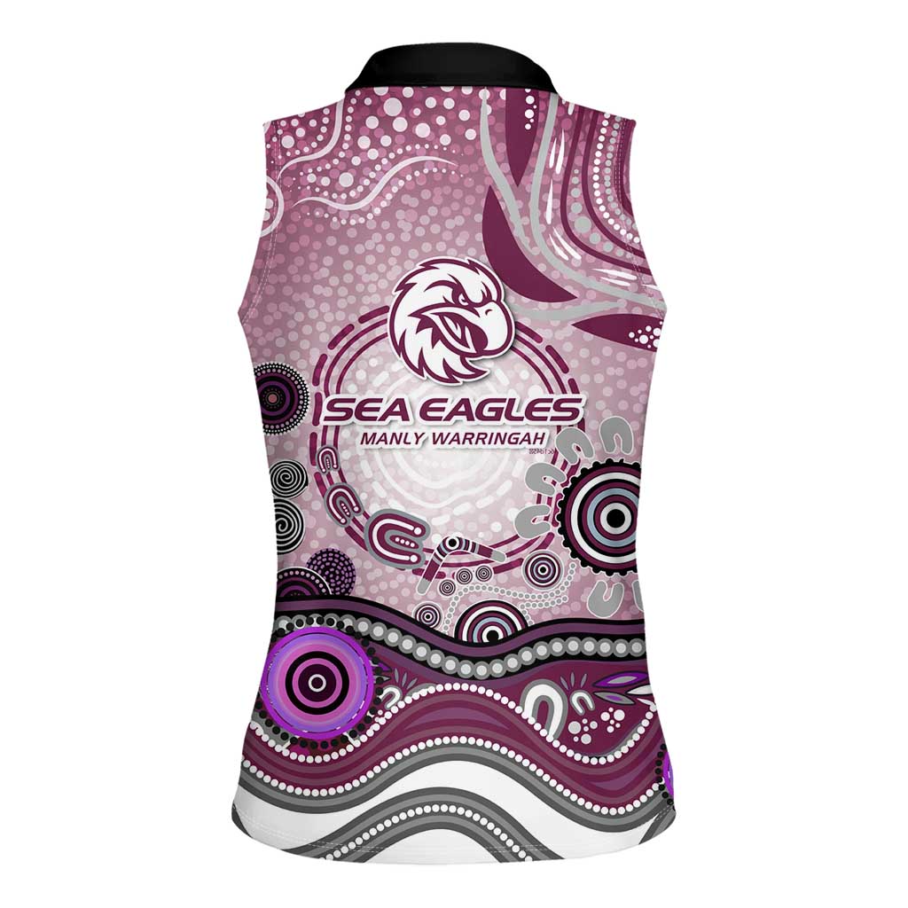 Manly Warringah Sea Eagles Rugby Women Sleeveless Polo Shirt Australian Aboriginal Dot Painting Style