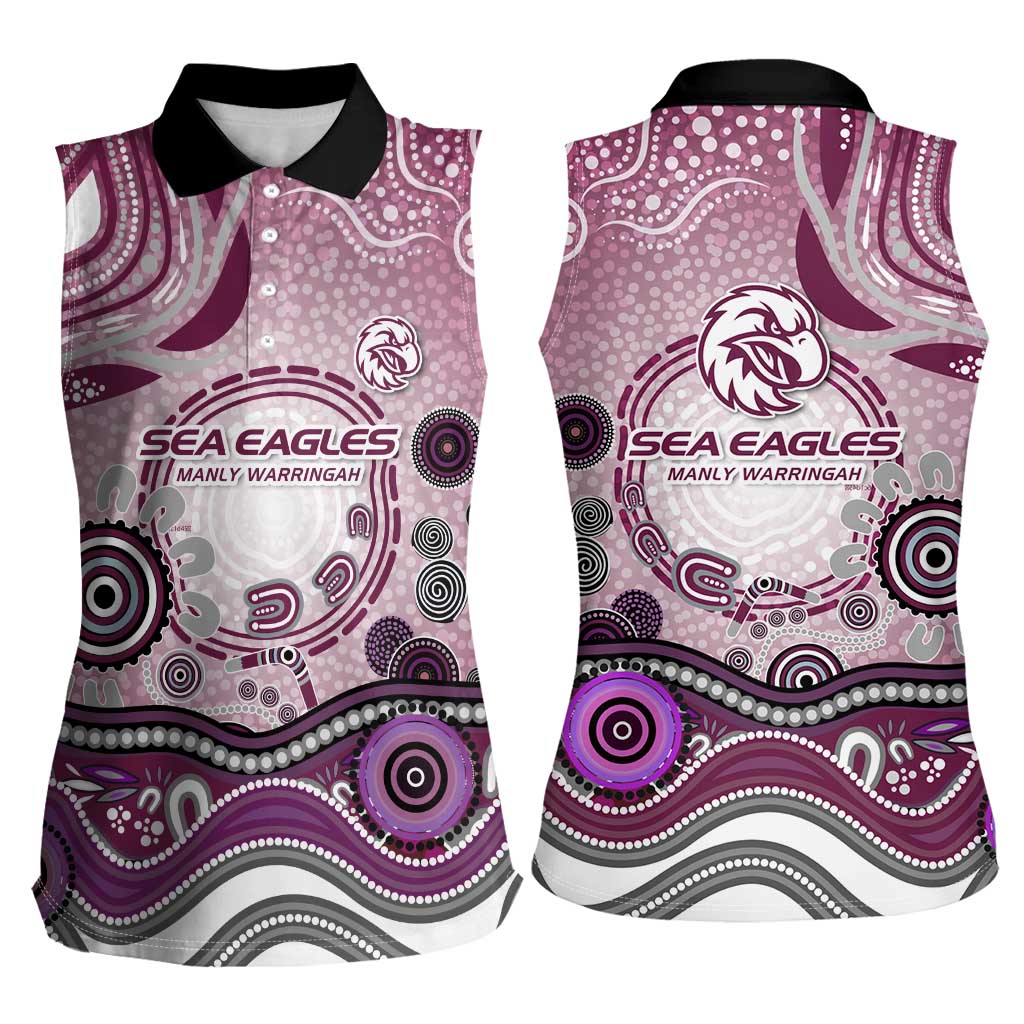 Manly Warringah Sea Eagles Rugby Women Sleeveless Polo Shirt Australian Aboriginal Dot Painting Style