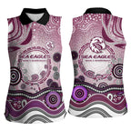 Manly Warringah Sea Eagles Rugby Women Sleeveless Polo Shirt Australian Aboriginal Dot Painting Style