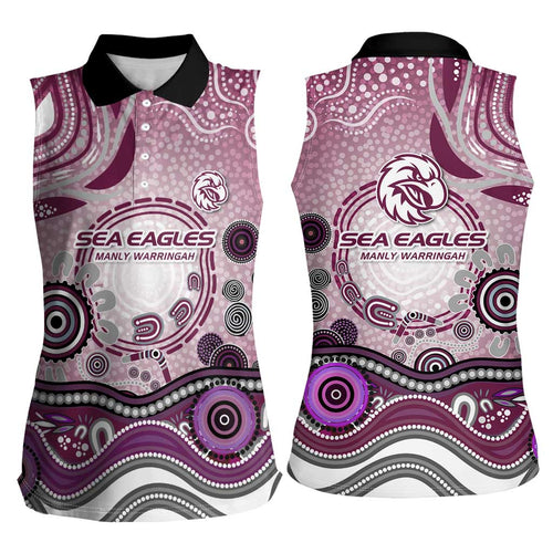 Manly Warringah Sea Eagles Rugby Women Sleeveless Polo Shirt Australian Aboriginal Dot Painting Style