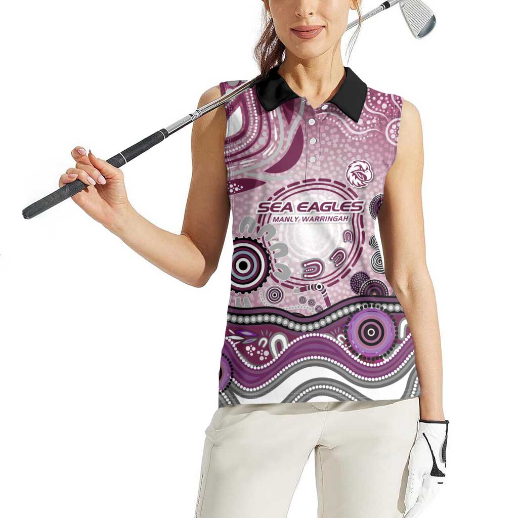 Manly Warringah Sea Eagles Rugby Women Sleeveless Polo Shirt Australian Aboriginal Dot Painting Style
