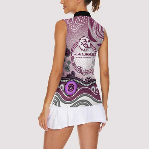 Manly Warringah Sea Eagles Rugby Women Sleeveless Polo Shirt Australian Aboriginal Dot Painting Style