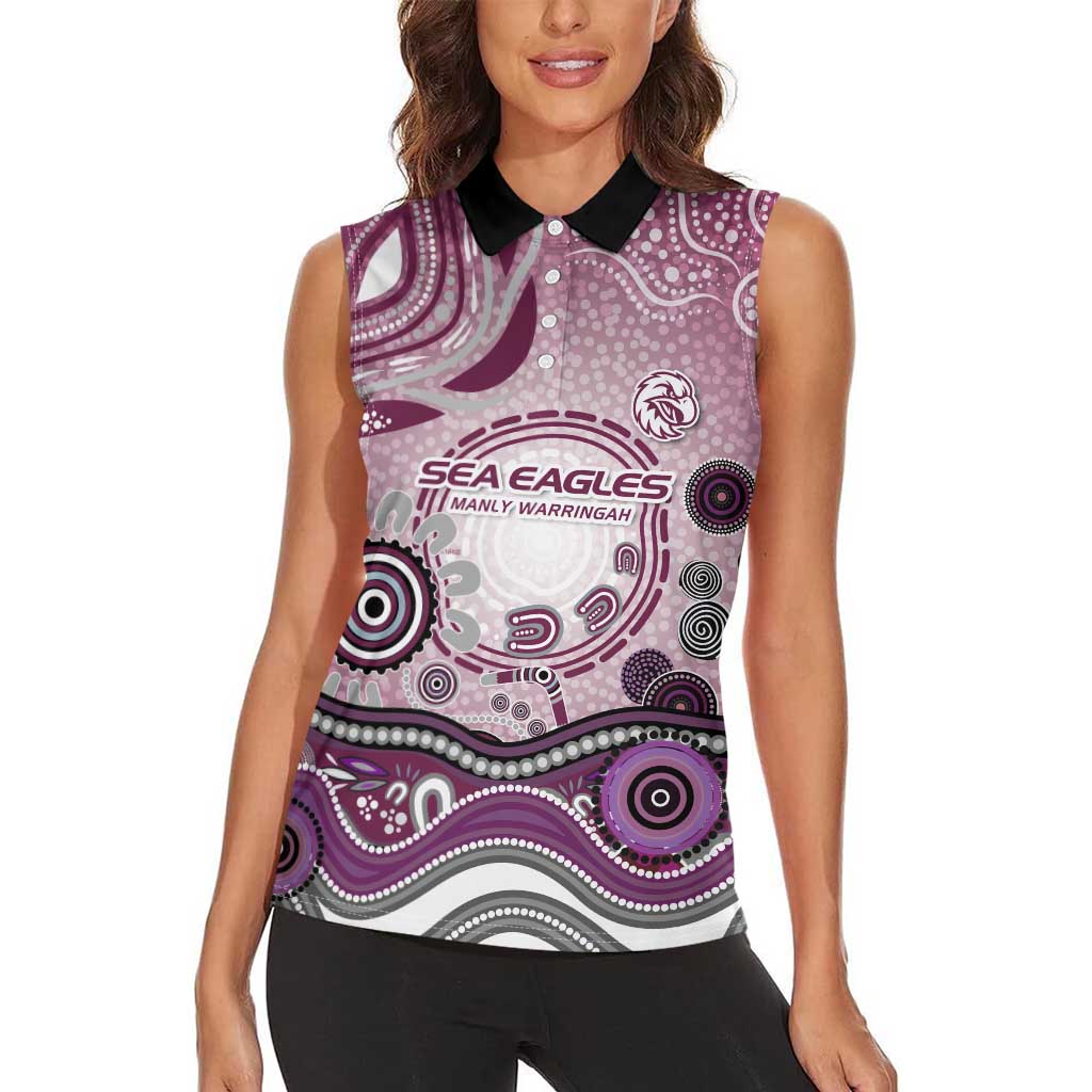 Manly Warringah Sea Eagles Rugby Women Sleeveless Polo Shirt Australian Aboriginal Dot Painting Style