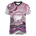 Manly Warringah Sea Eagles Rugby Women V-Neck T-Shirt Australian Aboriginal Dot Painting Style