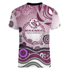 Manly Warringah Sea Eagles Rugby Women V-Neck T-Shirt Australian Aboriginal Dot Painting Style
