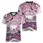 Manly Warringah Sea Eagles Rugby Women V-Neck T-Shirt Australian Aboriginal Dot Painting Style