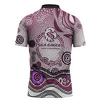 Manly Warringah Sea Eagles Rugby Zipper Polo Shirt Australian Aboriginal Dot Painting Style