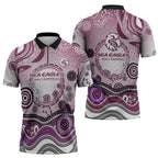 Manly Warringah Sea Eagles Rugby Zipper Polo Shirt Australian Aboriginal Dot Painting Style