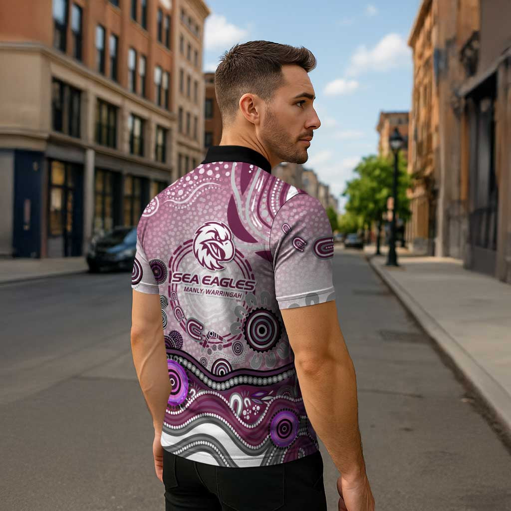 Manly Warringah Sea Eagles Rugby Zipper Polo Shirt Australian Aboriginal Dot Painting Style