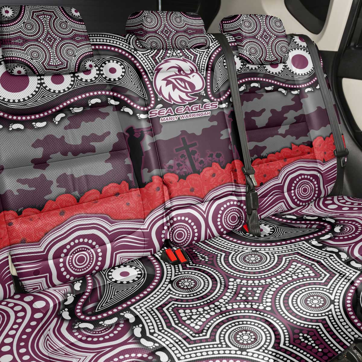 ANZAC Day Manly Warringah Sea Eagles Back Car Seat Cover Military Memorial Aboriginal Indigenous Art
