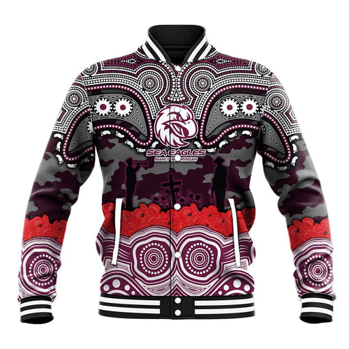 ANZAC Day Manly Warringah Sea Eagles Baseball Jacket Military Memorial Aboriginal Indigenous Art