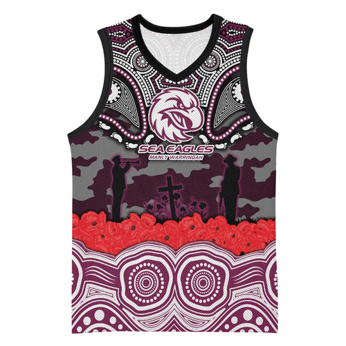 ANZAC Day Manly Warringah Sea Eagles Basketball Jersey Military Memorial Aboriginal Indigenous Art