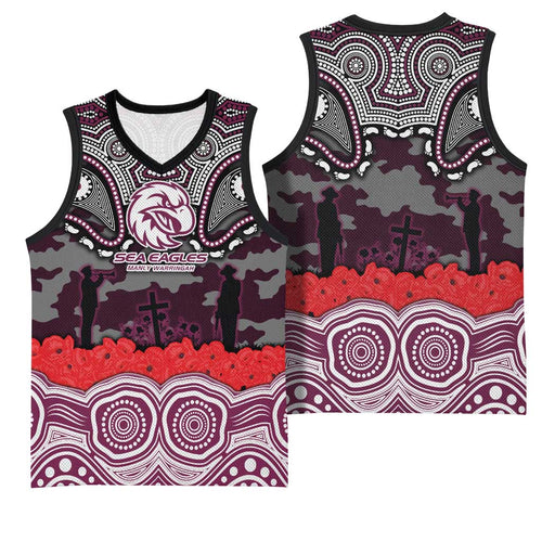 ANZAC Day Manly Warringah Sea Eagles Basketball Jersey Military Memorial Aboriginal Indigenous Art