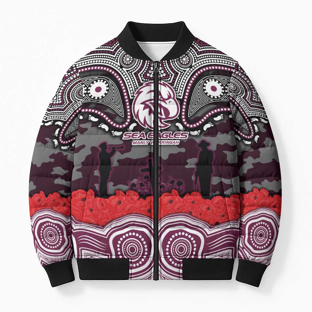 ANZAC Day Manly Warringah Sea Eagles Bomber Puffer Jacket Military Memorial Aboriginal Indigenous Art