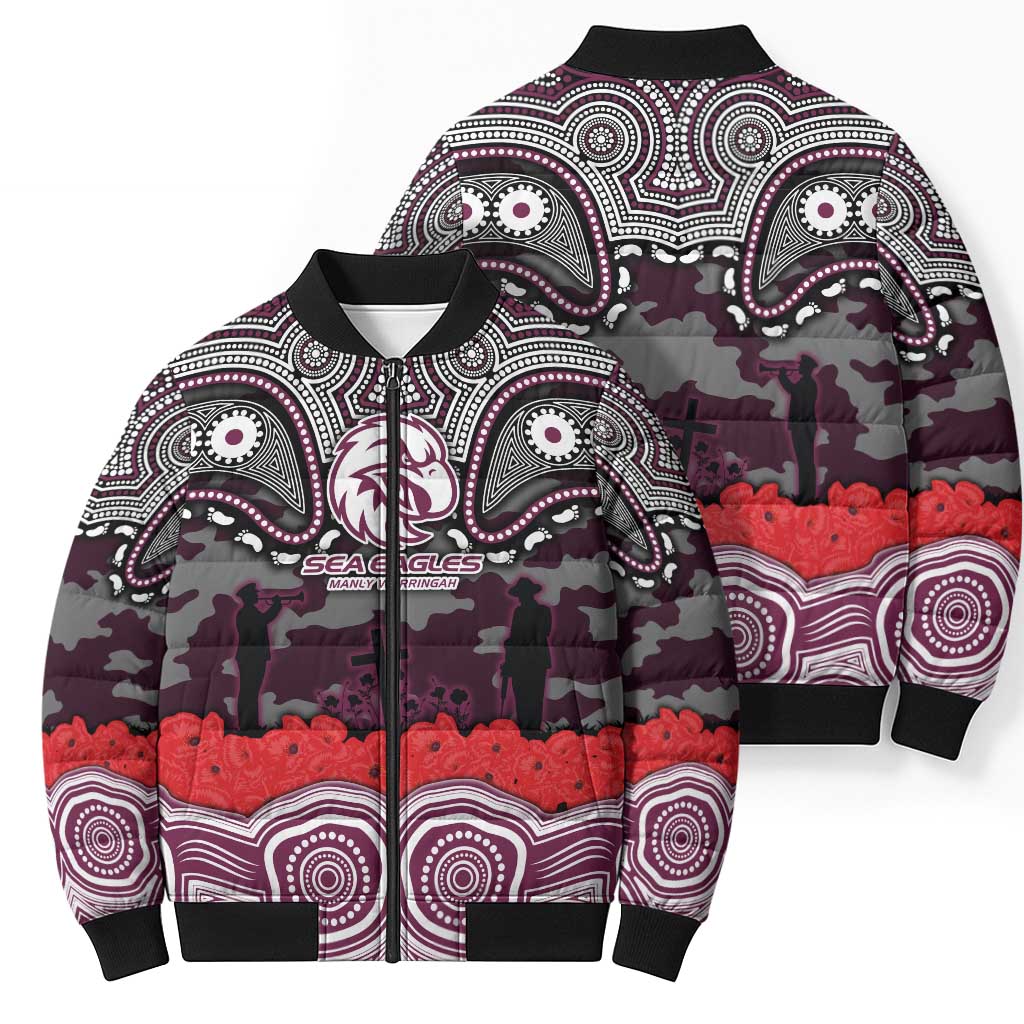 ANZAC Day Manly Warringah Sea Eagles Bomber Puffer Jacket Military Memorial Aboriginal Indigenous Art