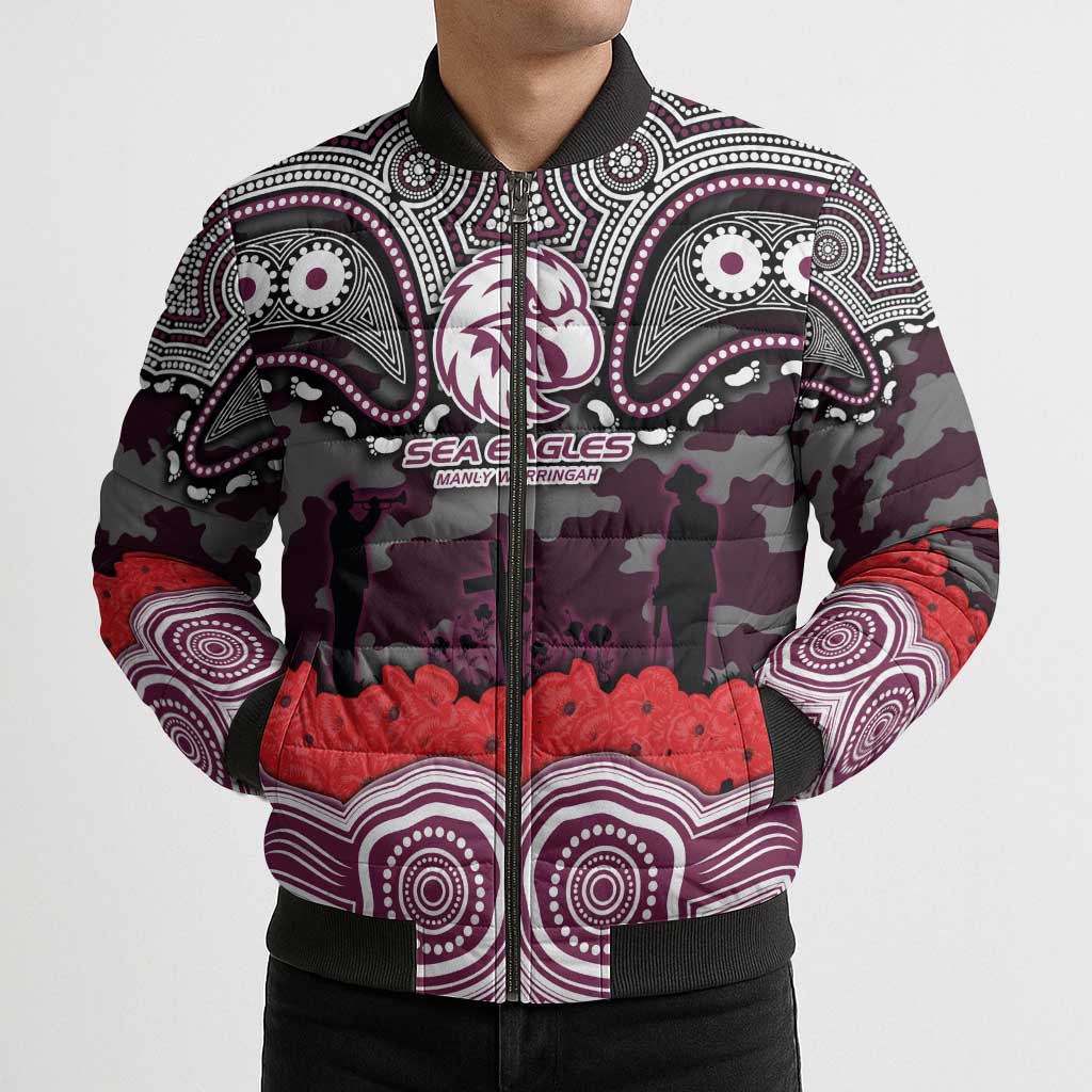 ANZAC Day Manly Warringah Sea Eagles Bomber Puffer Jacket Military Memorial Aboriginal Indigenous Art