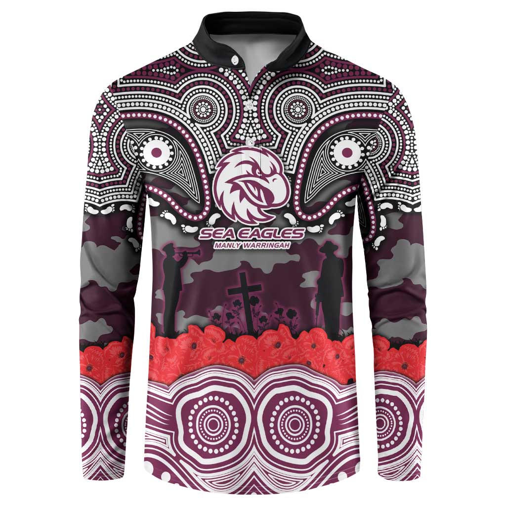 ANZAC Day Manly Warringah Sea Eagles Button Sweatshirt Military Memorial Aboriginal Indigenous Art