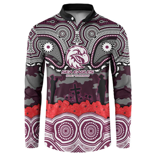 ANZAC Day Manly Warringah Sea Eagles Button Sweatshirt Military Memorial Aboriginal Indigenous Art