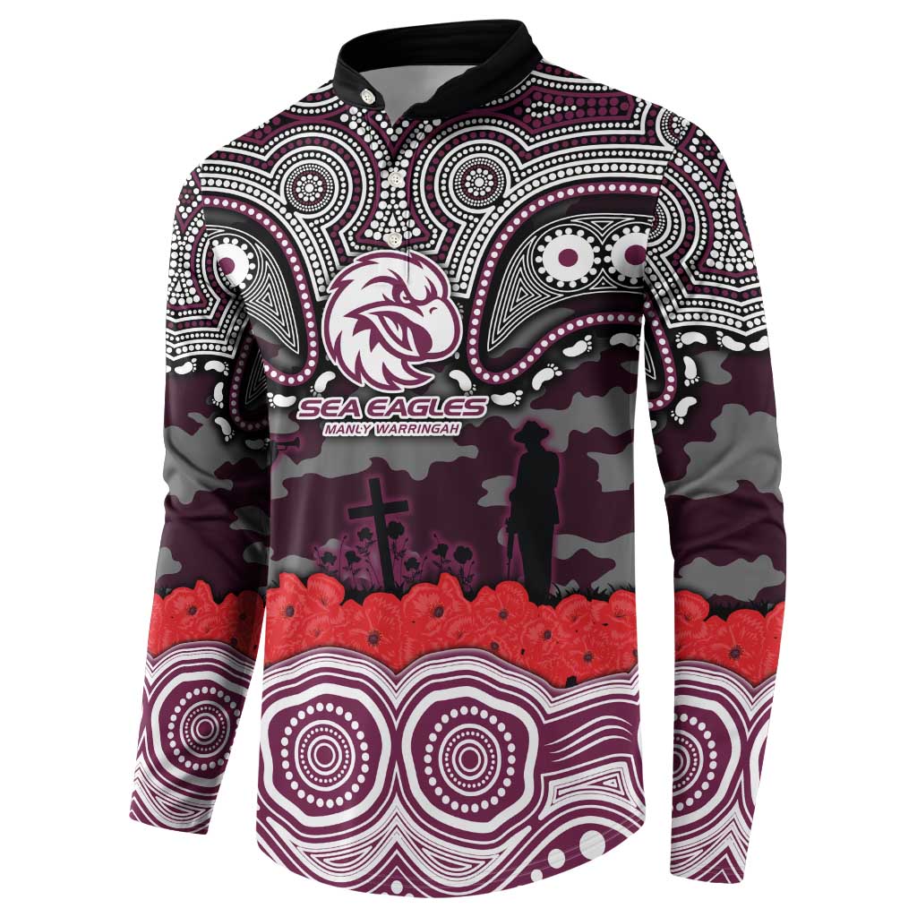 ANZAC Day Manly Warringah Sea Eagles Button Sweatshirt Military Memorial Aboriginal Indigenous Art