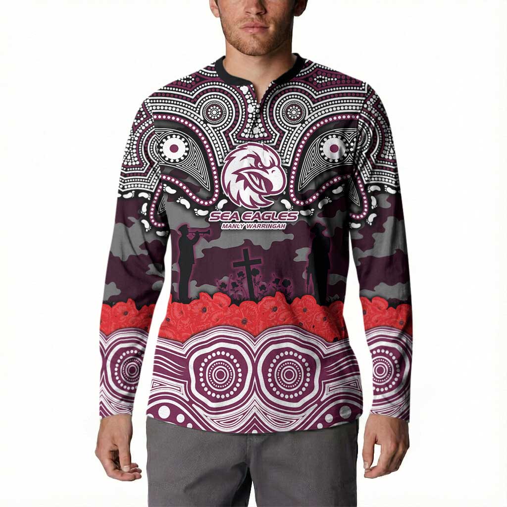 ANZAC Day Manly Warringah Sea Eagles Button Sweatshirt Military Memorial Aboriginal Indigenous Art