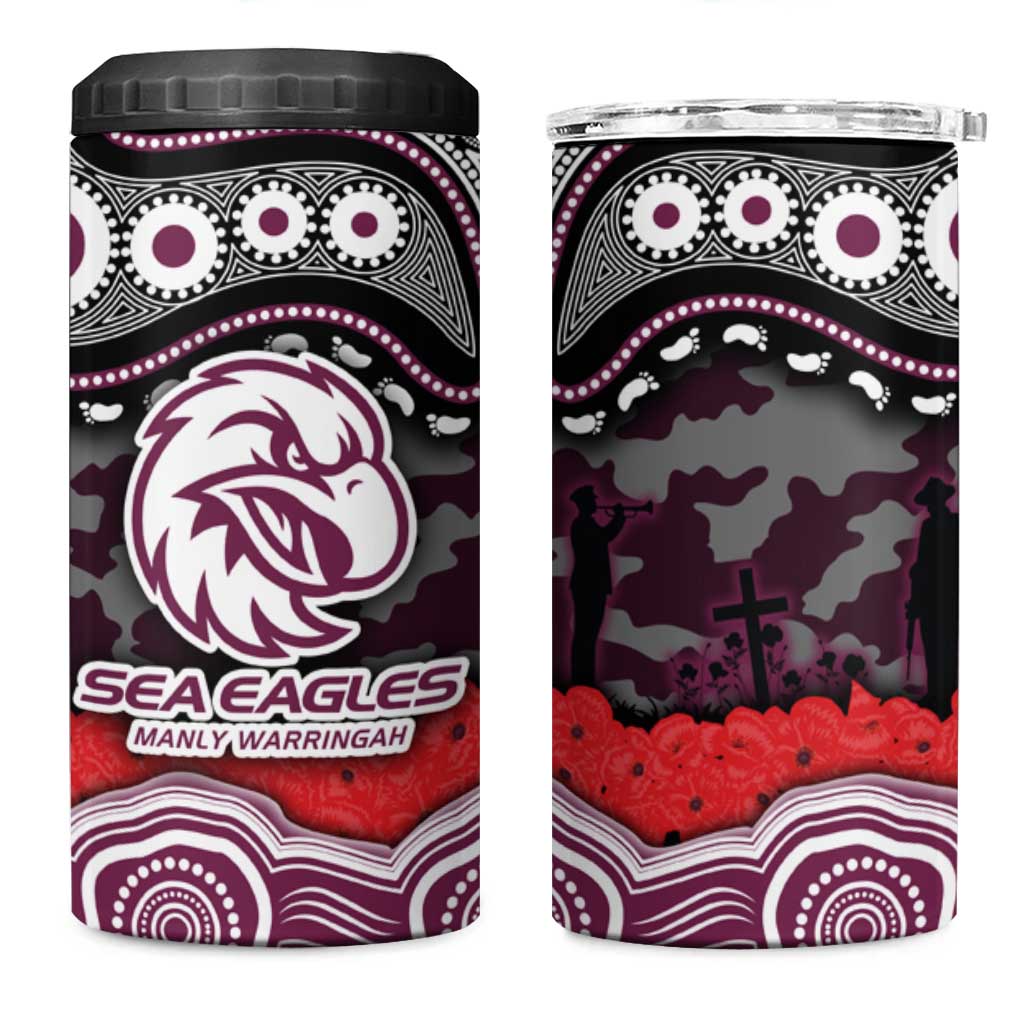 ANZAC Day Manly Warringah Sea Eagles 4 in 1 Can Cooler Tumbler Military Memorial Aboriginal Indigenous Art