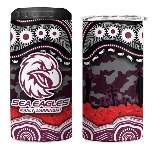 ANZAC Day Manly Warringah Sea Eagles 4 in 1 Can Cooler Tumbler Military Memorial Aboriginal Indigenous Art