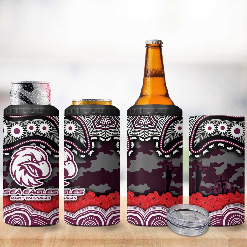 ANZAC Day Manly Warringah Sea Eagles 4 in 1 Can Cooler Tumbler Military Memorial Aboriginal Indigenous Art